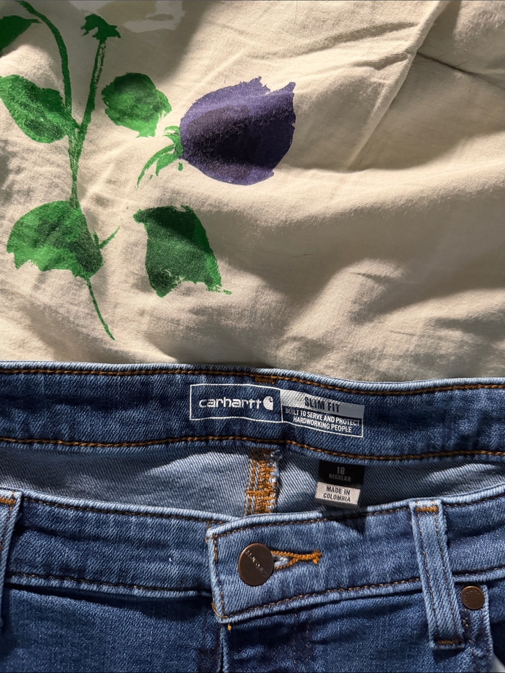 Carhartt Slim Fit Blue Denim Jeans with Contrast Stitching